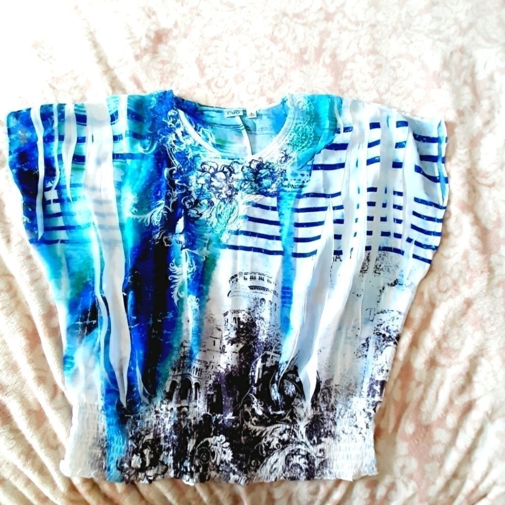 Cato Sz XL blue loose fit blouse beach top